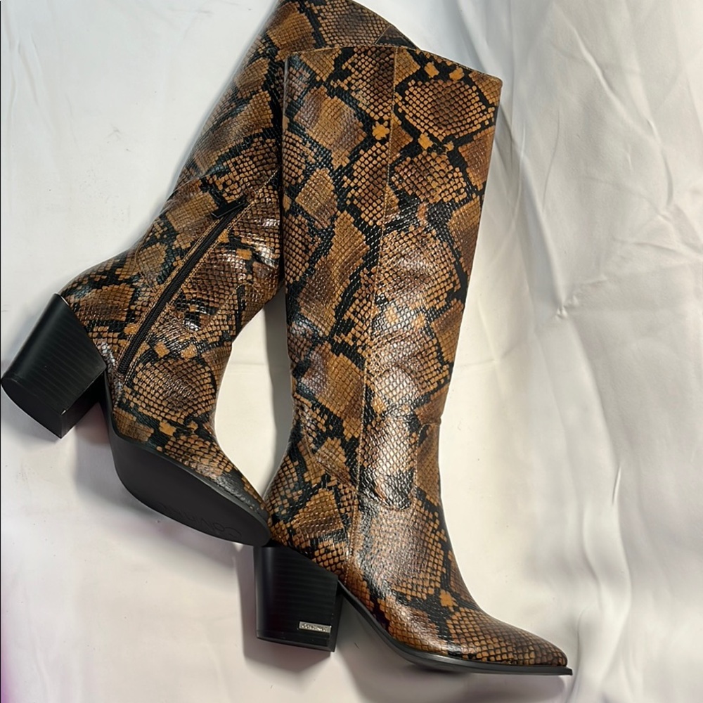 Calvin Klein Brown Snakeskin Heeled Boots